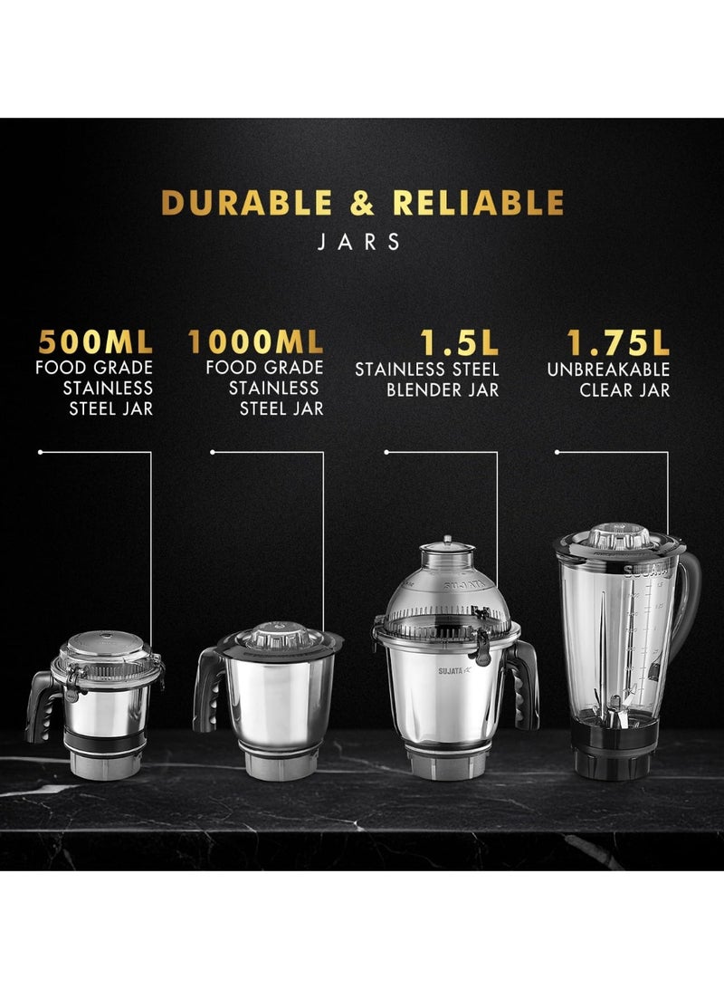 سوجاتا Sujata MG03 Mixer Grinder|1000 Watts Double Ball Bearing Motor|24000 RPM|Non-Stop 90 Mins Running|4 Jars including 1750ml Blender with Coconut Milk Extractor, 1500ml, 1000ml, 500ml Jar|Red & Black - Image 5